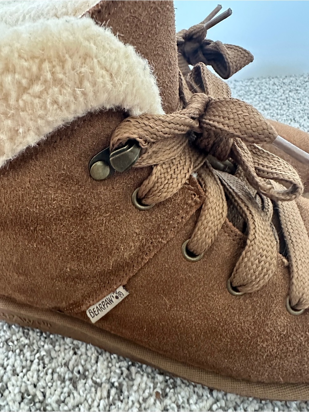 BearPaw Cream Shearling-Lined Lace Up Ankle Boots - Picture 9 of 10